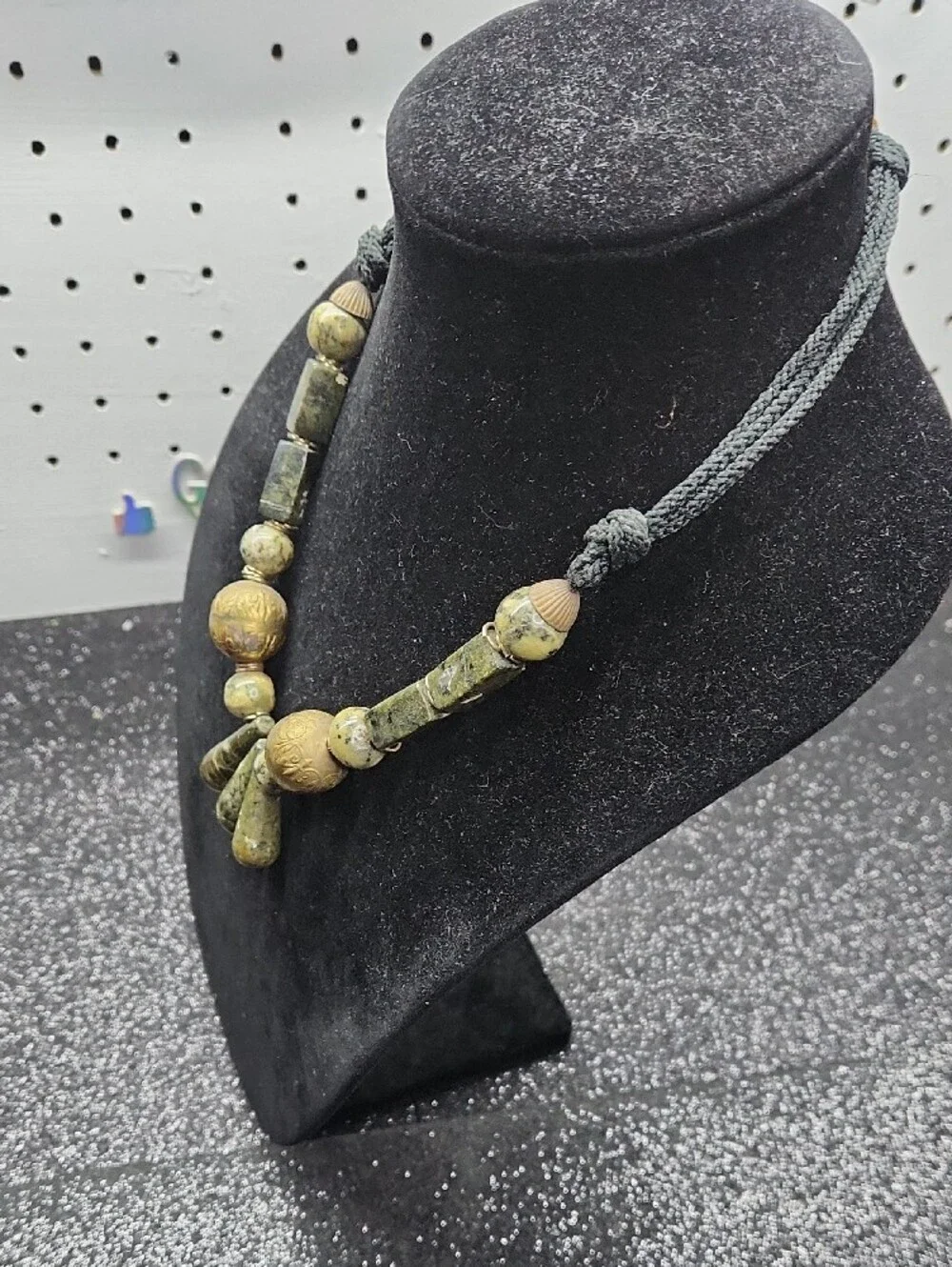 Handcrafted Green Stone and Gold-Tone Accent Necklace